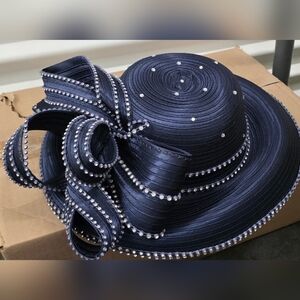 Elegant Navy Women's Hat with Pearl Accents